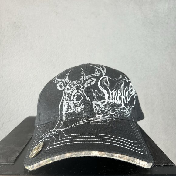 VTG Buck Wear Smoke Em Deer Graphic Hat Strapback Adjustable Black Camo Brim - Picture 1 of 5